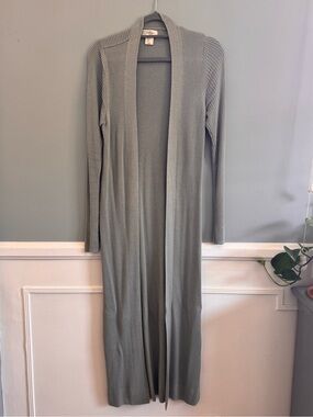 Jessica Simpson Light Gray Ribbed Open Duster Cardigan